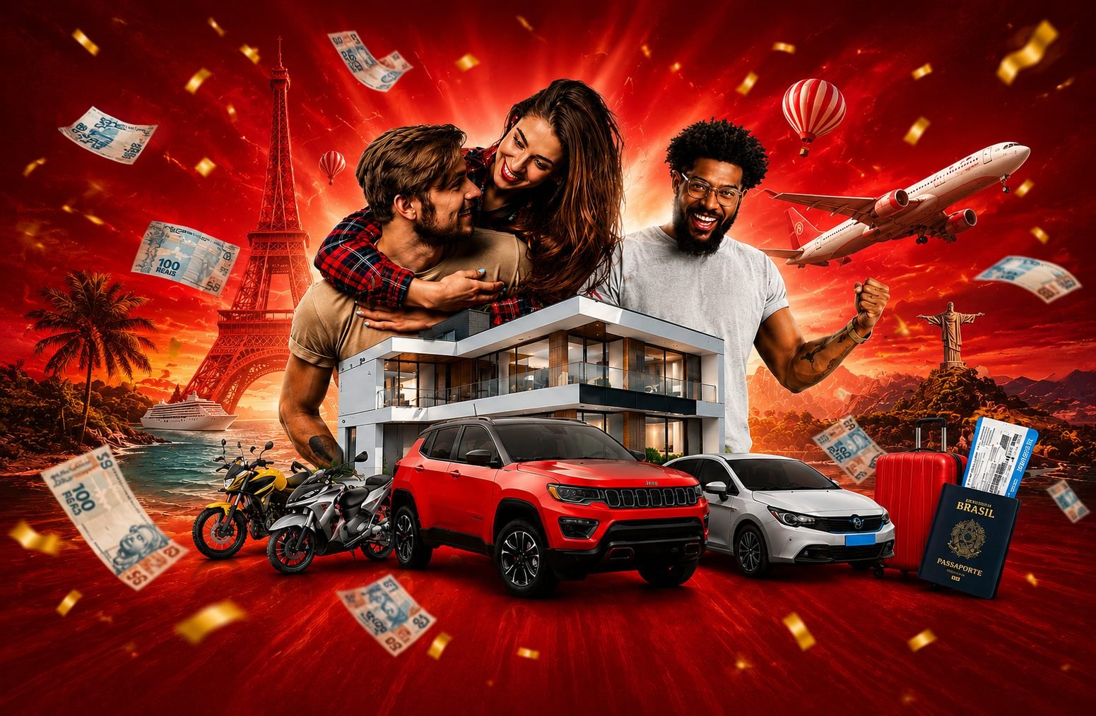Família feliz com casa, carro e moto do Bolão Minas Cap